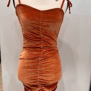 Cider Velvet Ruched Mini Dress in Orange